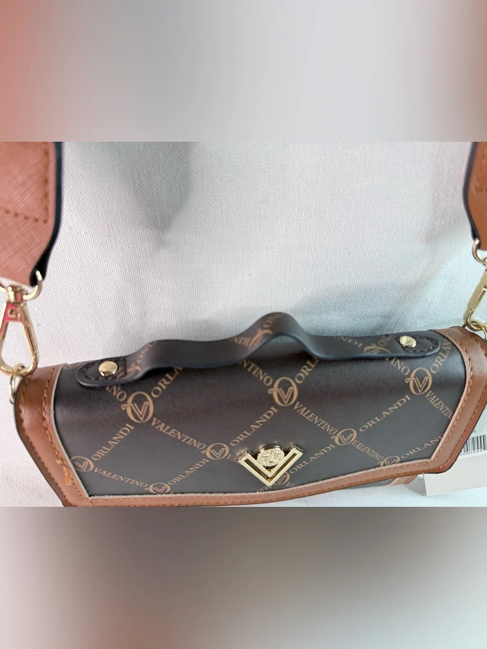 Valentino Orlandi Brown and Tan Logo Crossbody with Branded Strap